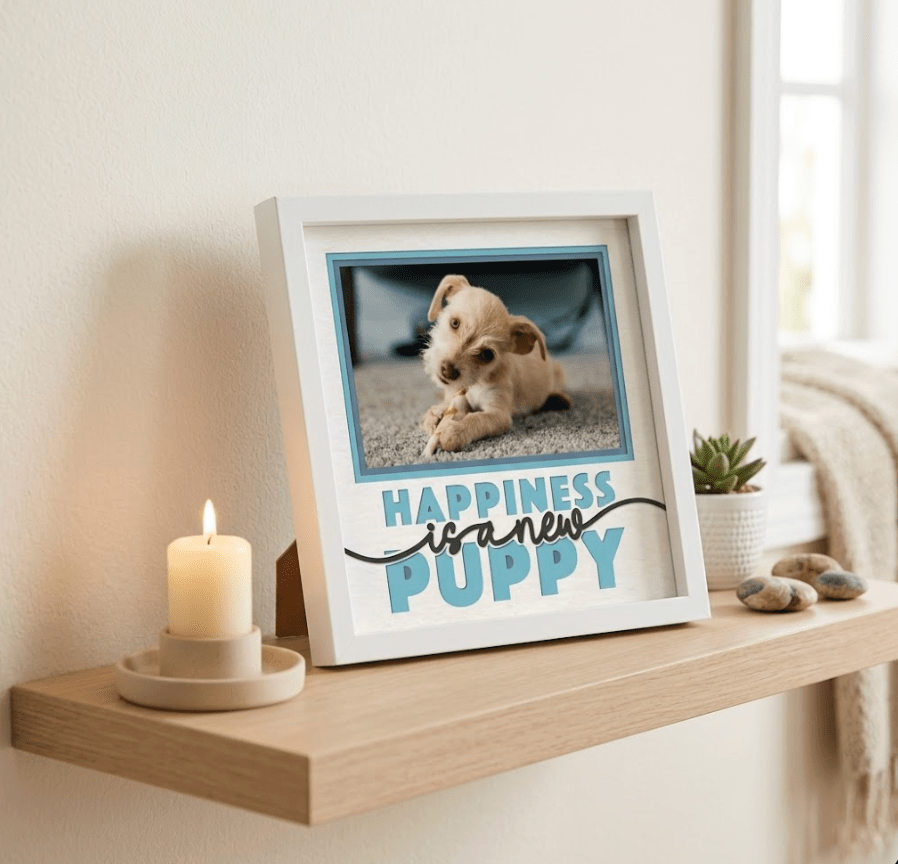Happiness Is a New Puppy Photo Frame - The Caring Creative